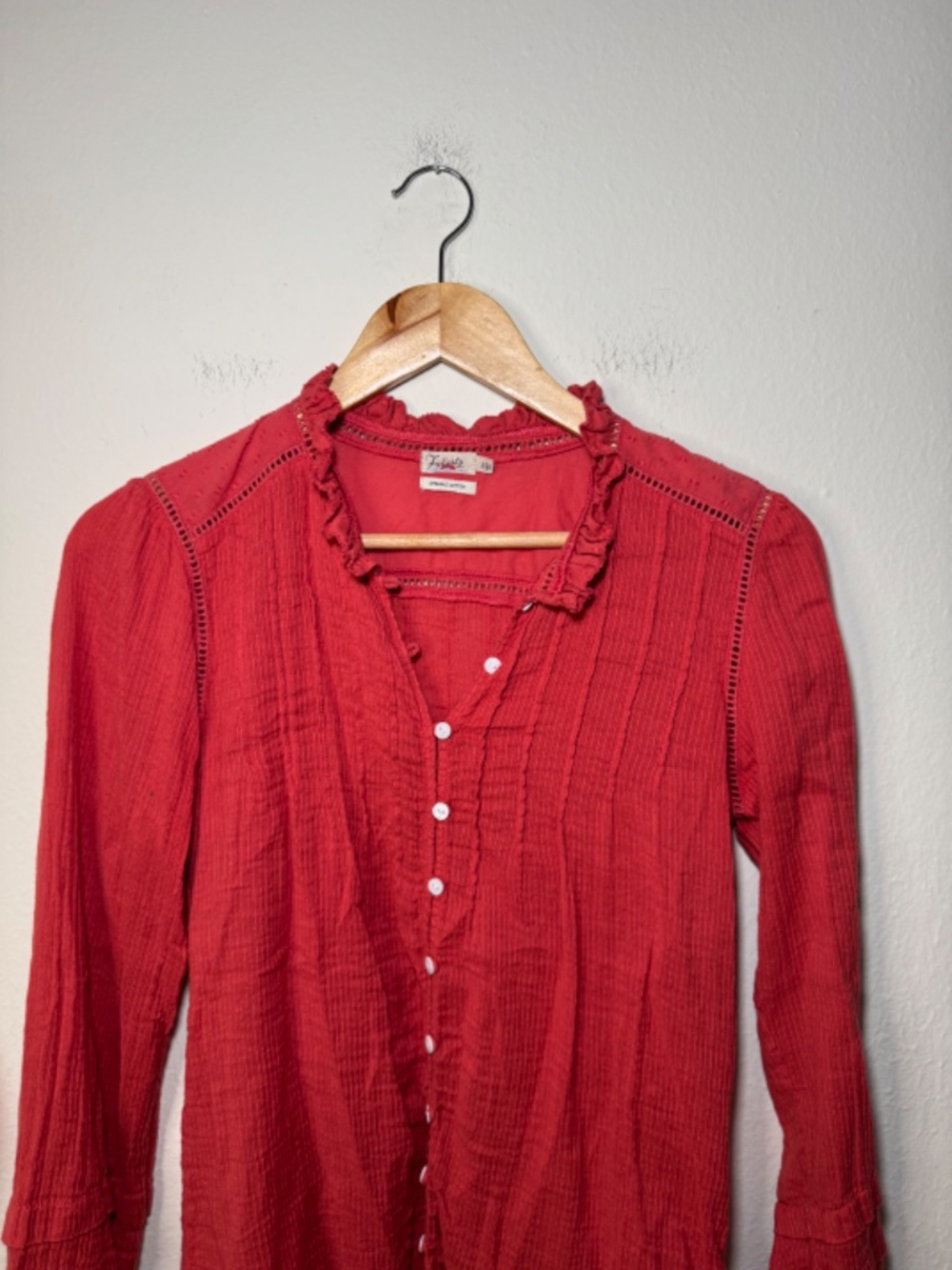 Faherty Crimson Ruffle-Trim Button Blouse - Picture 2 of 5